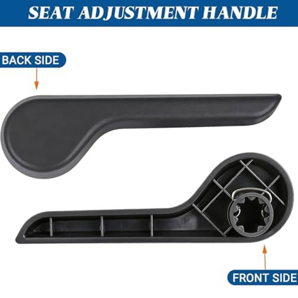 Black seat adjustment handle lever with underside mounting socket and clips