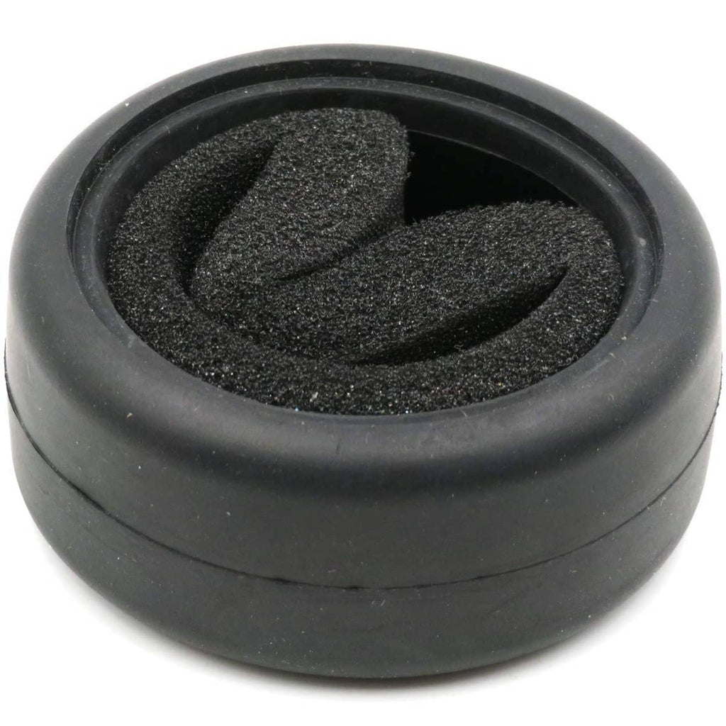 Black RC on-road slick tire with foam insert tread, close-up top view