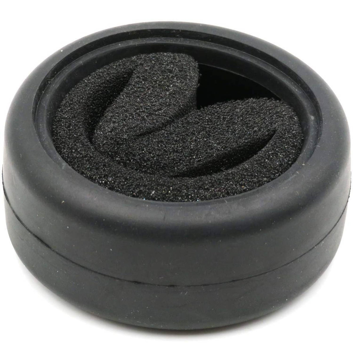 Black RC on-road slick tire with foam insert tread, close-up top view