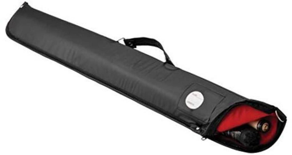 Black soft vinyl pool cue case for 1 two-piece cue, with strap and zipper