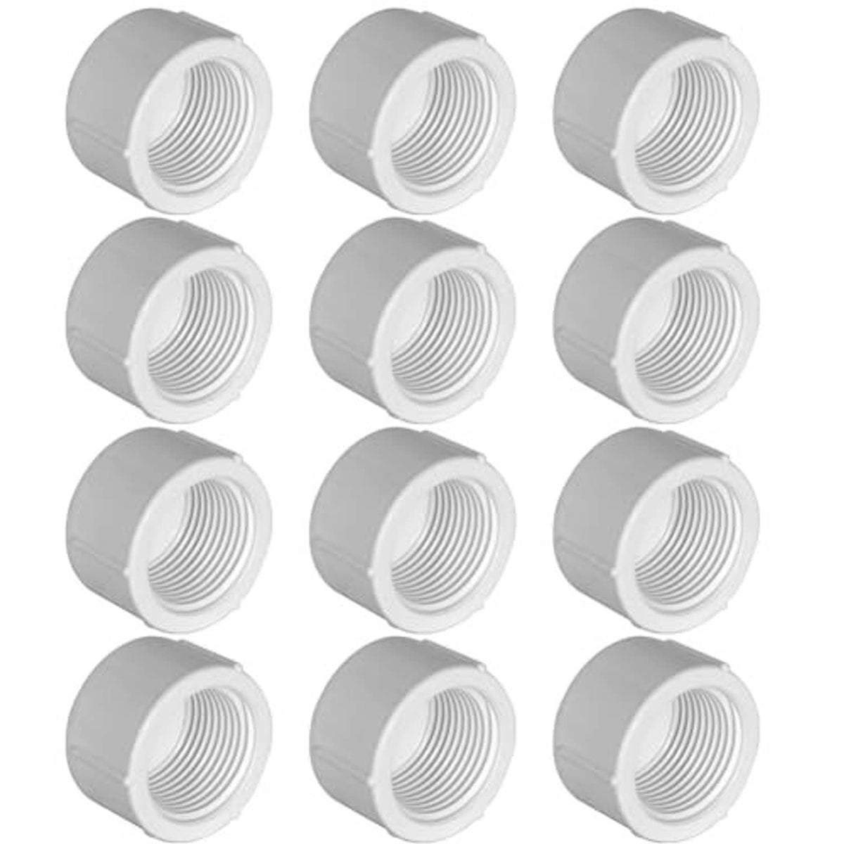 PVC female end cap plugs with internal threads, 1/2 in threaded connectors