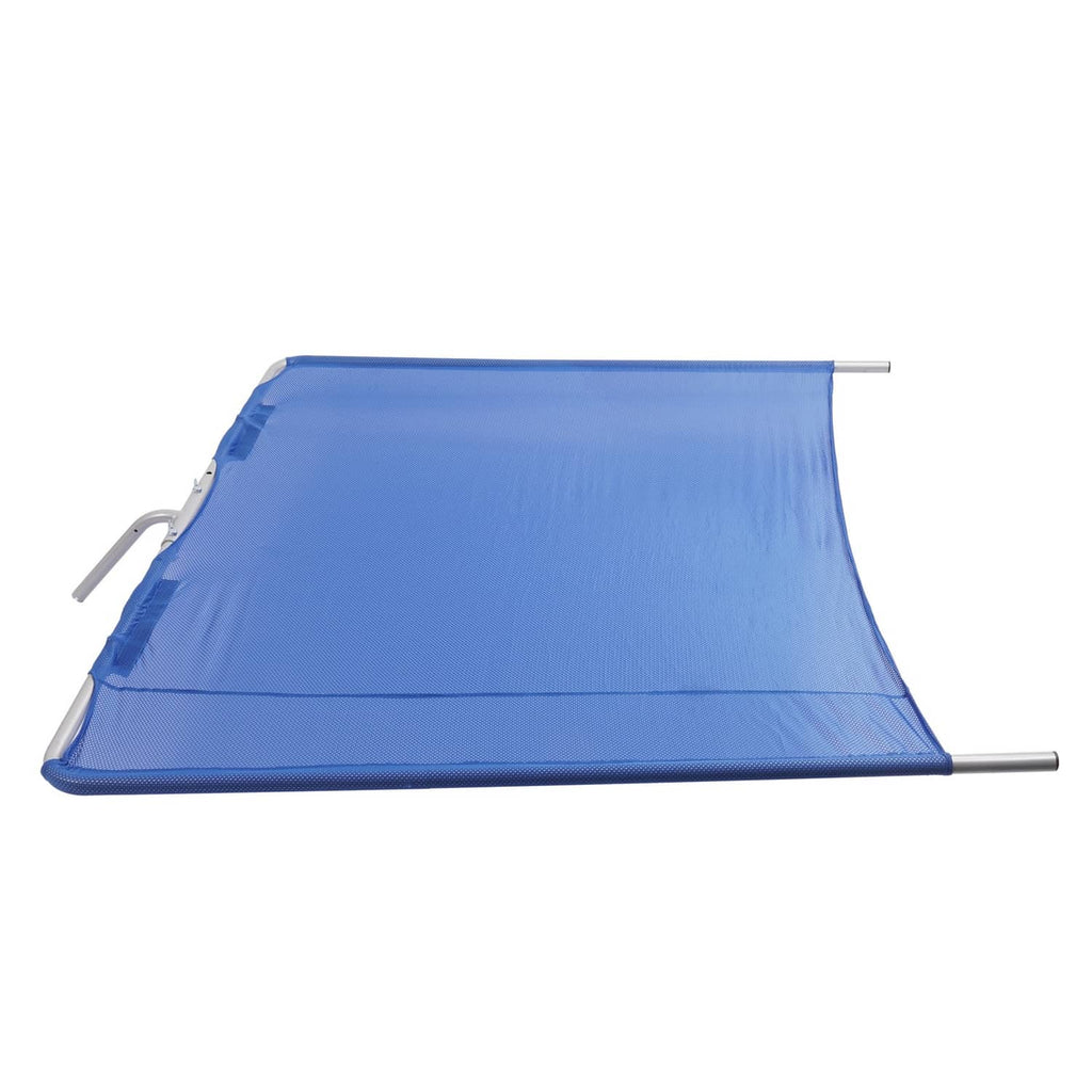 Blue boat sun shade canopy with silver frame poles and side support