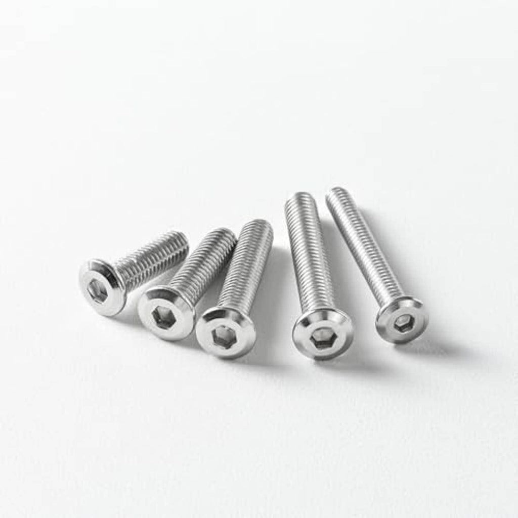 Assorted stainless steel socket cap screws with hex socket drive, flat countersunk heads