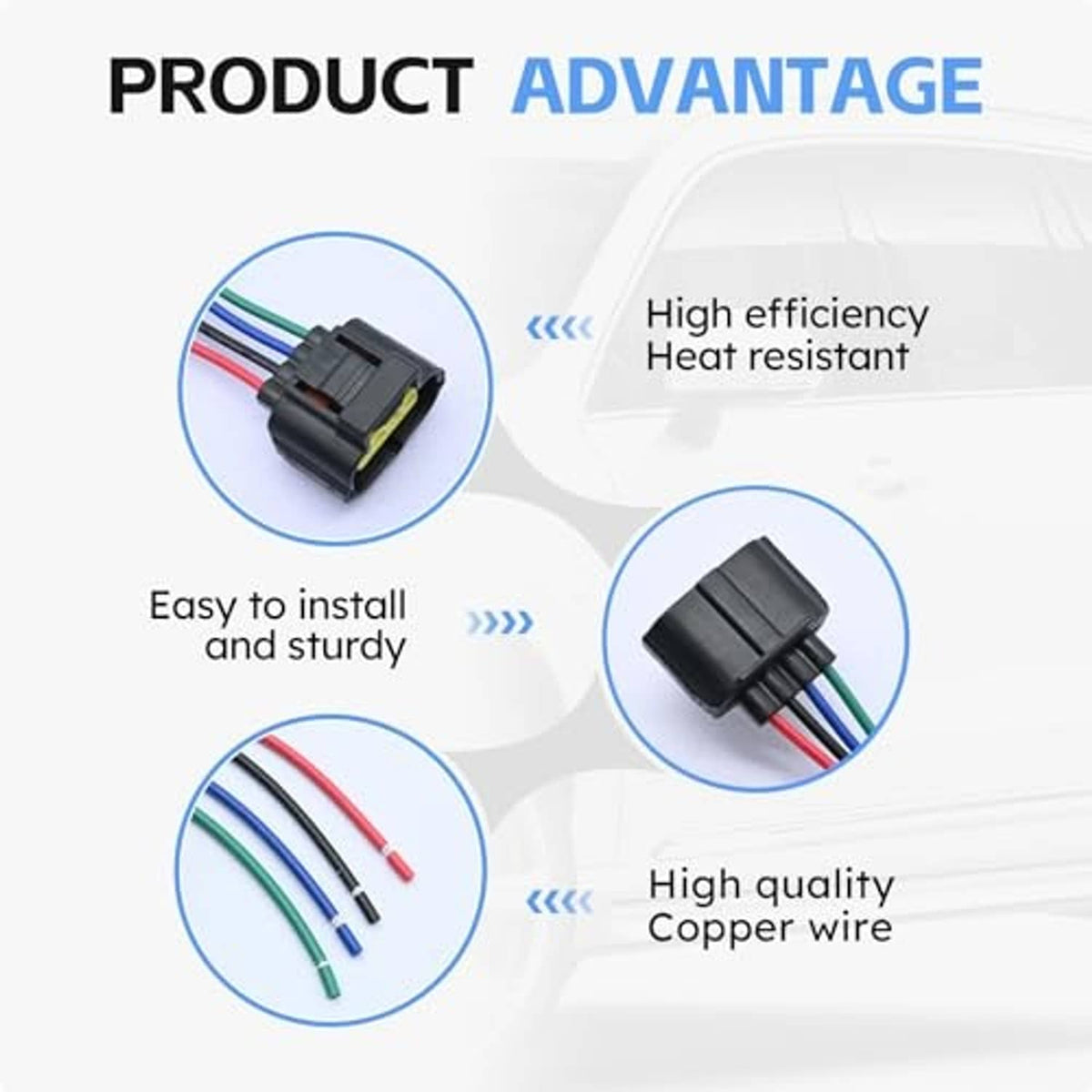 Electronic wiring harness connector with black plug and multi-color leads