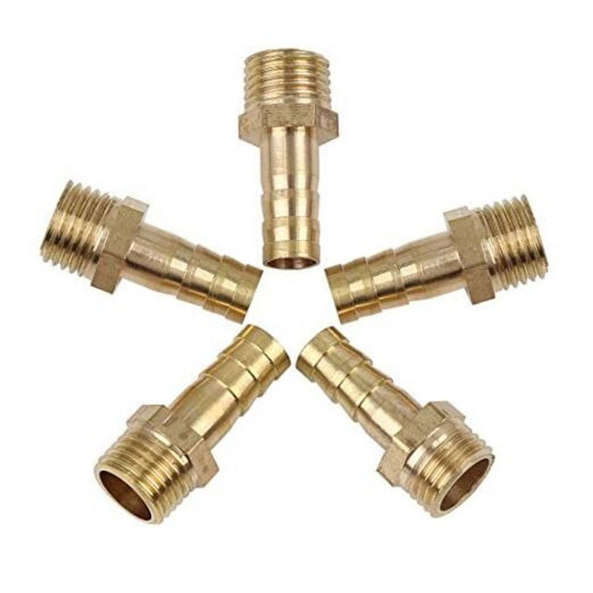 Brass hose barb tee fitting connector, 1/4 in NPT male thread with barbed hose end
