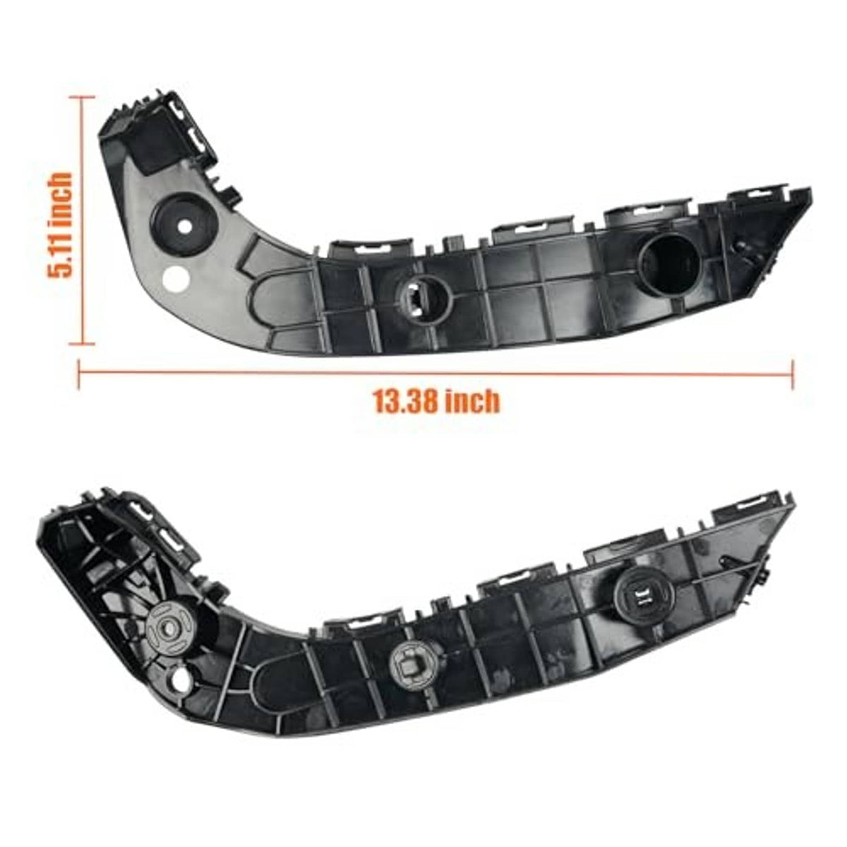 Front bumper brackets, black molded plastic, curved profile with left-right pieces