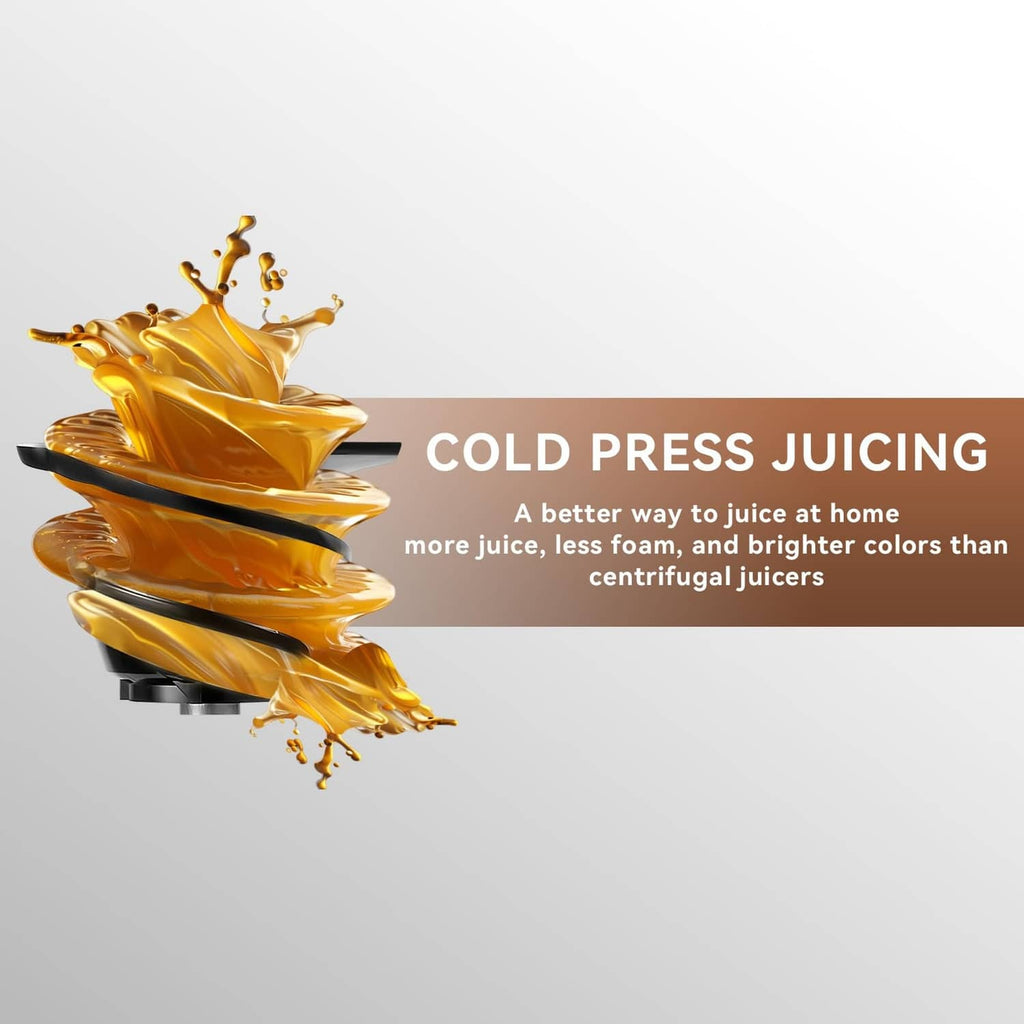 KITCHTREE masticating juicer attachment with cold-press auger and golden juice splash