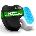 Black contoured gel and memory foam seat cushion with blue cooling insert