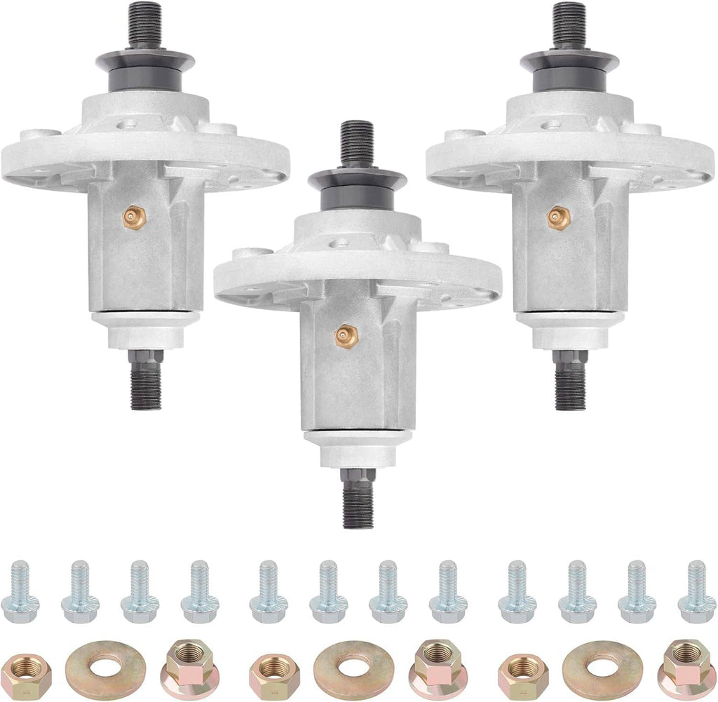 Three replacement spindle assemblies with mounting bolts, washers, and copper nuts
