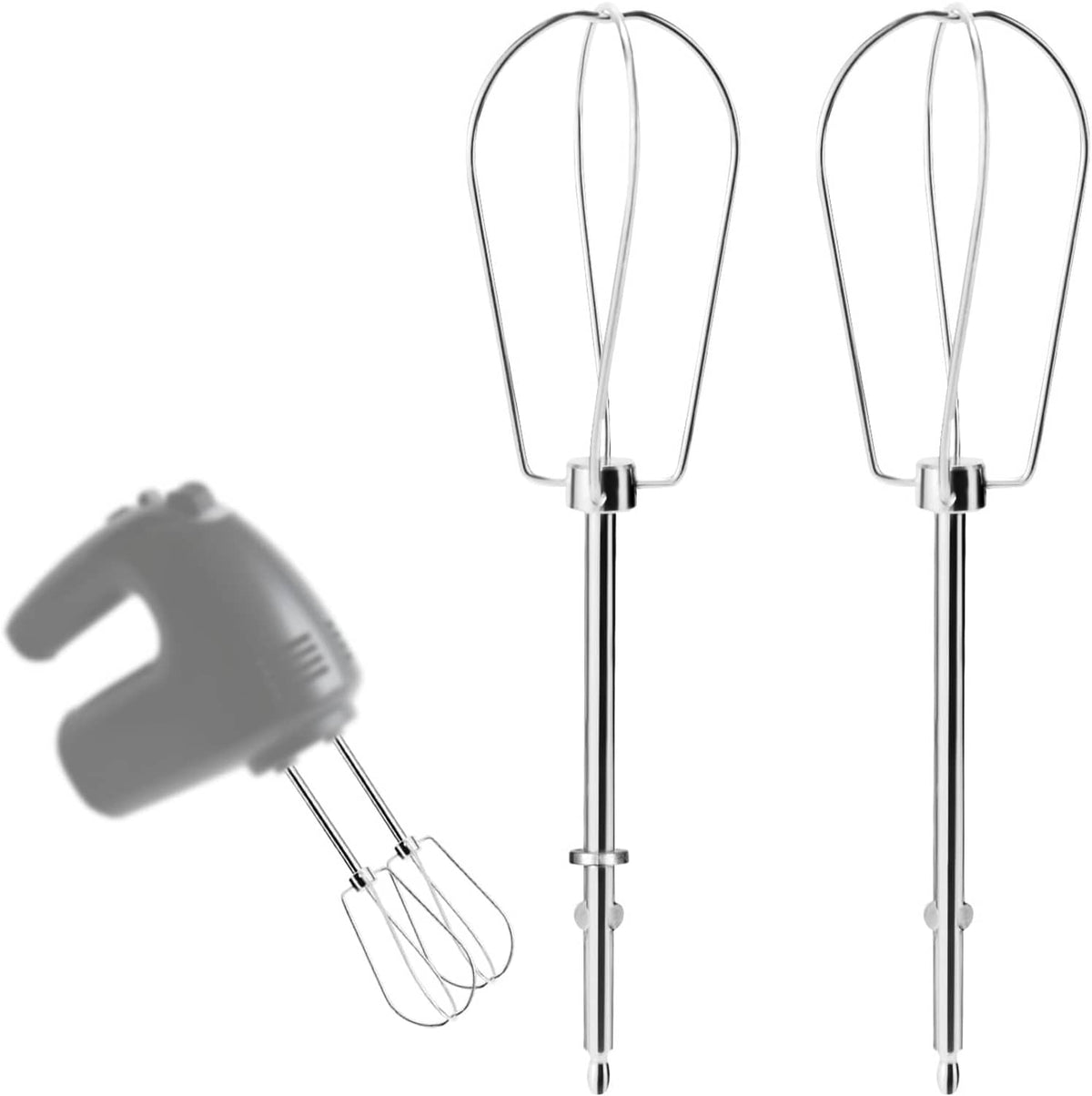 Stainless steel hand mixer beater attachments, two wire whisk heads, chrome stems