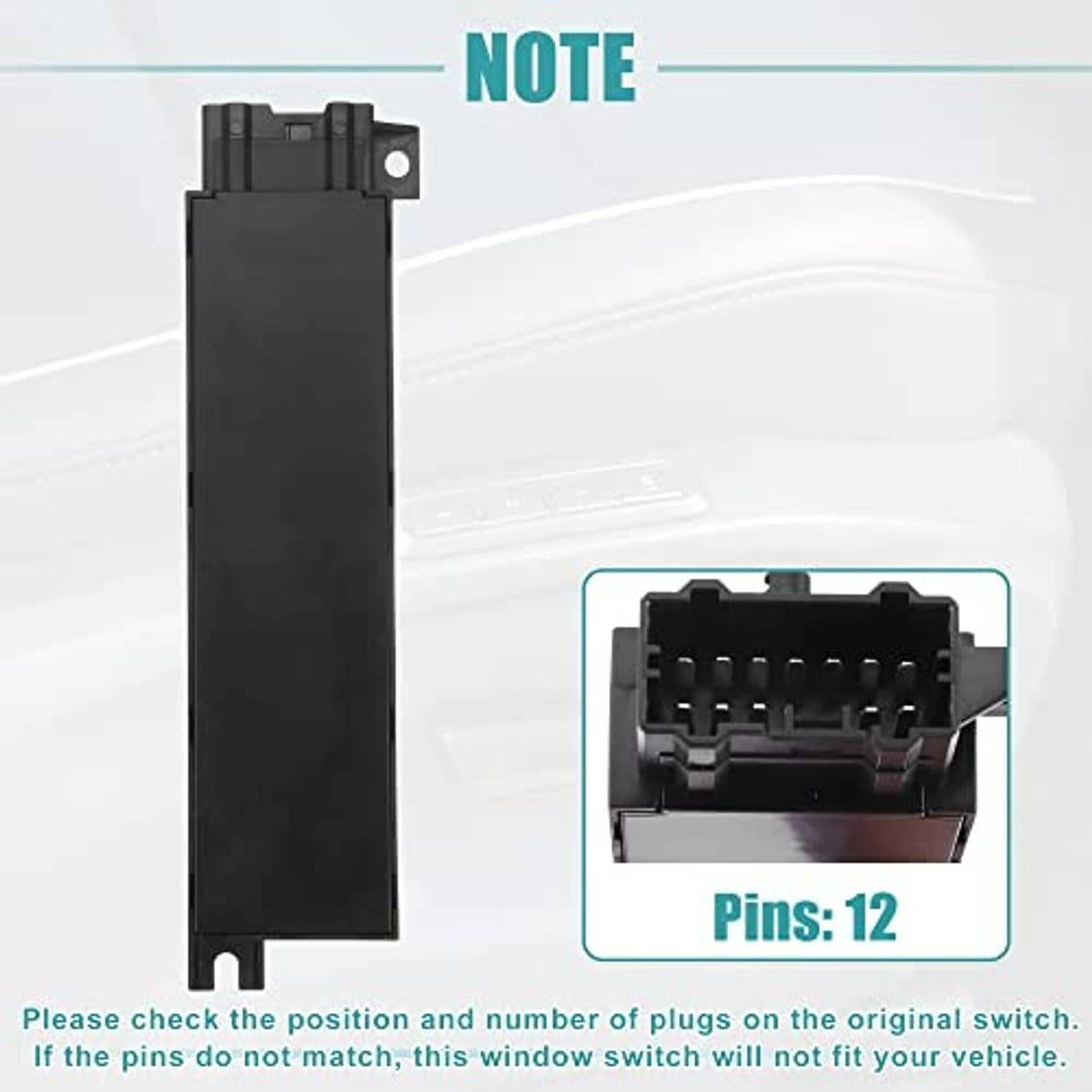 Seat switch module back with mounting tab and pin connector, black