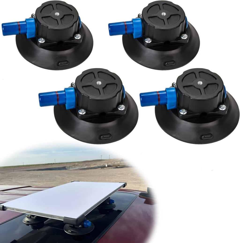 Black vacuum suction cup mount base for device mounting, with blue hand pump valve