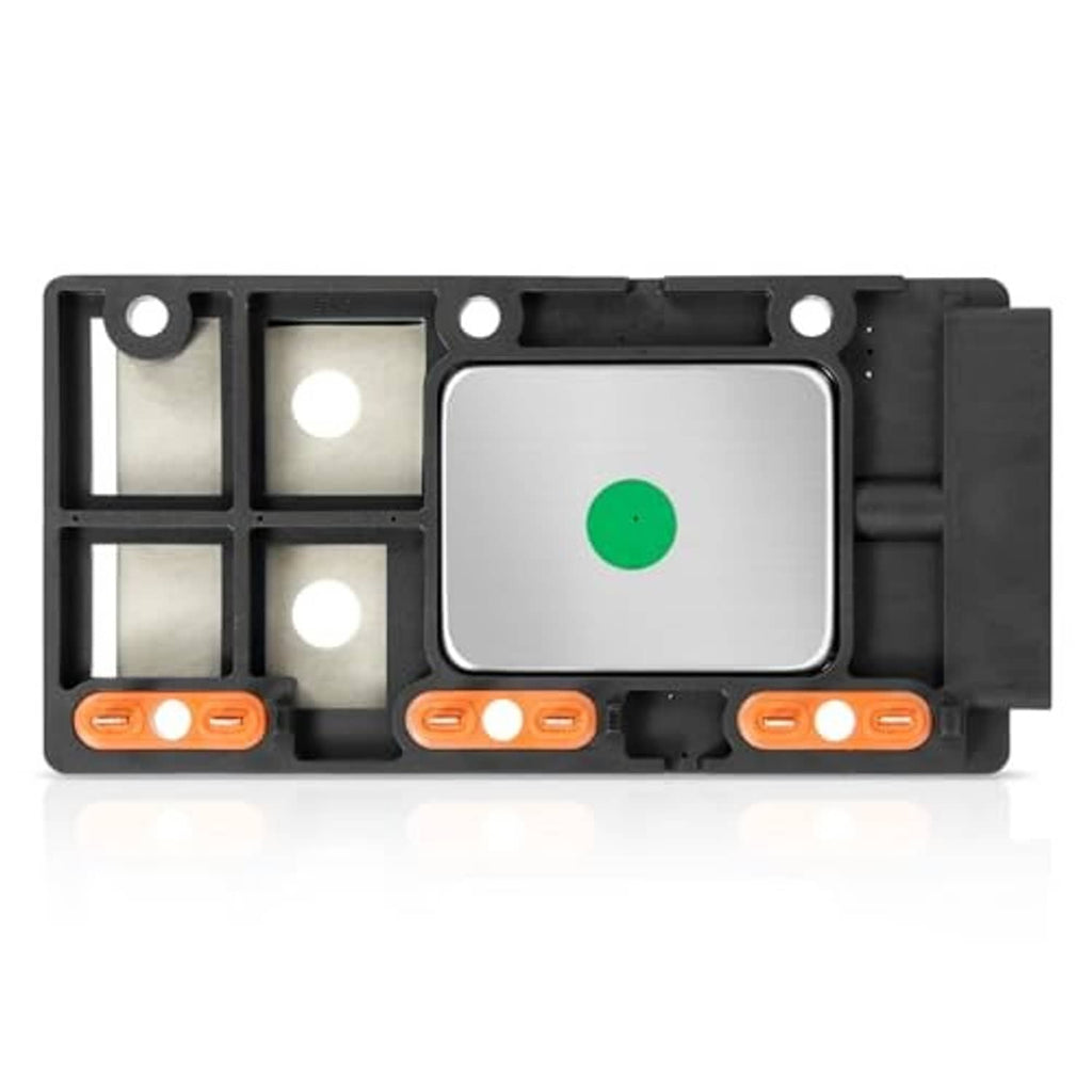 Ignition control module housing with white insert, green dot, and orange connector tabs