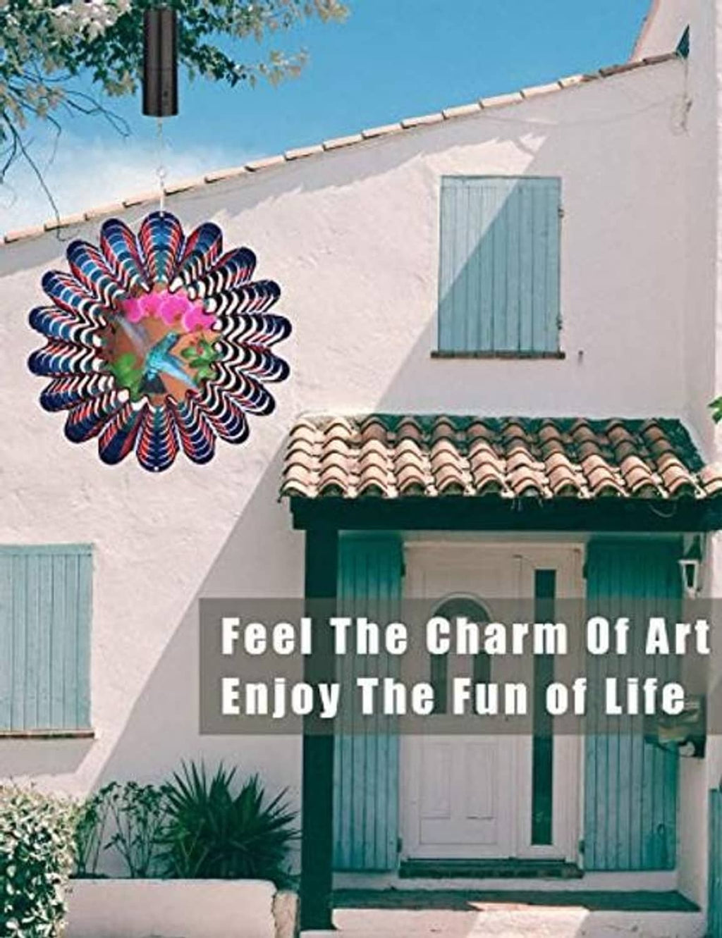 Colorful rotating flower pinwheel wall hanging with central face design