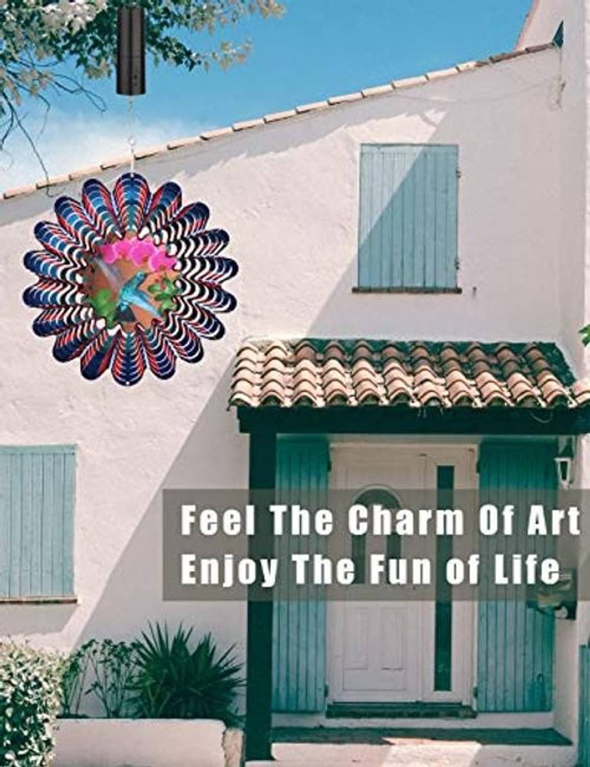 Colorful rotating flower pinwheel wall hanging with central face design