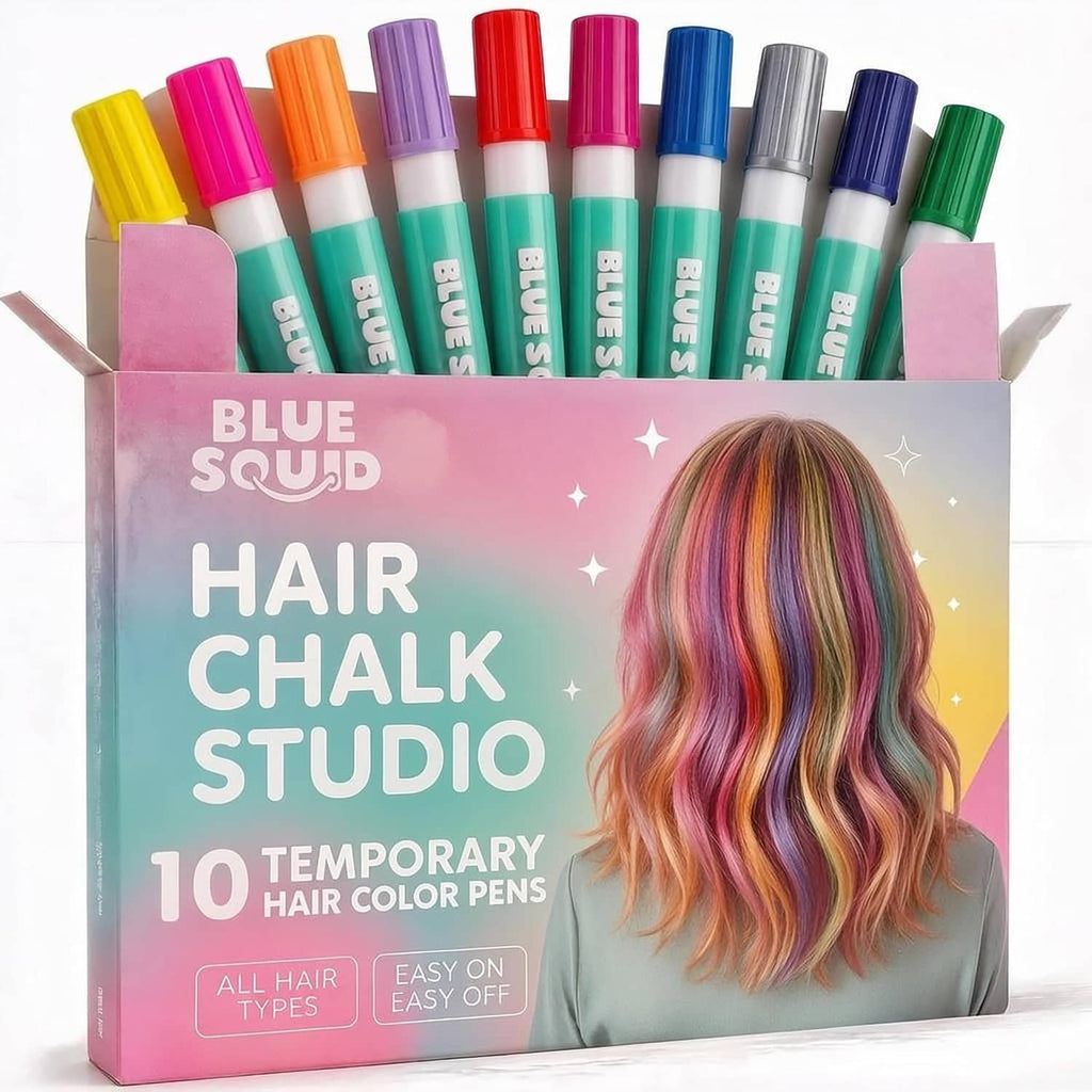 Blue Squid Hair Chalk Studio 10-pack temporary hair color pens in display box