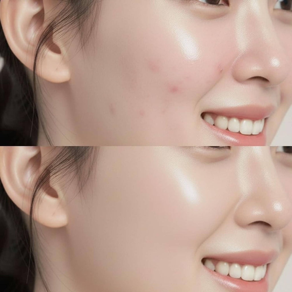 Brightened complexion on smiling face with smooth, even-looking skin