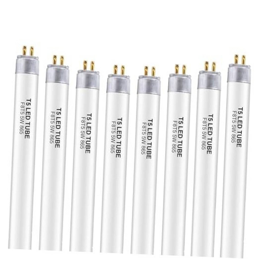 12-inch T5 LED tube bulbs, 6500K daylight, frosted white with gold pin ends (8-pack)