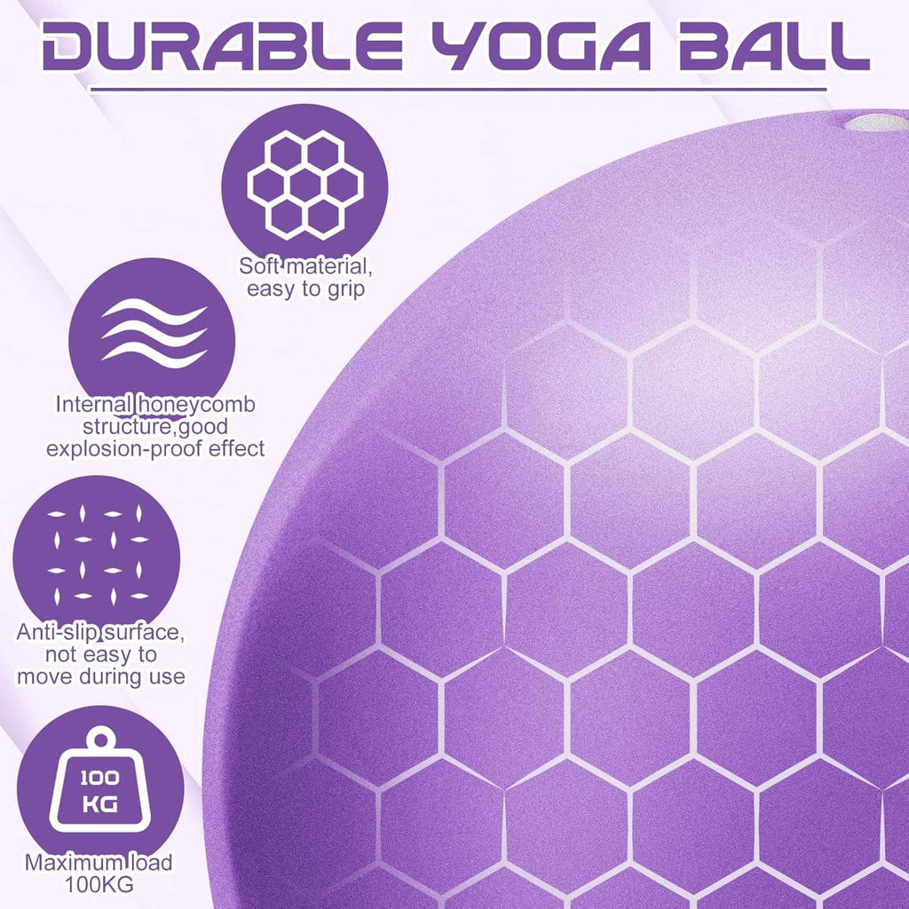 Purple durable mini yoga ball with honeycomb hex grip texture