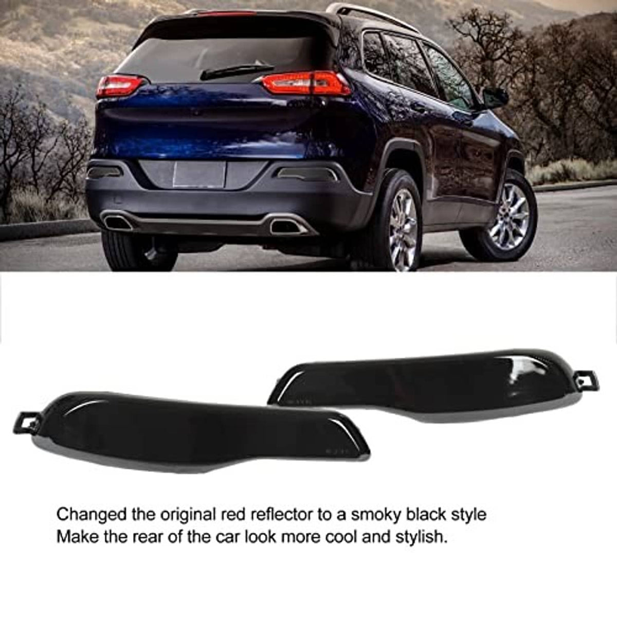 Pair of smoky black rear bumper reflector lenses with mounting tabs