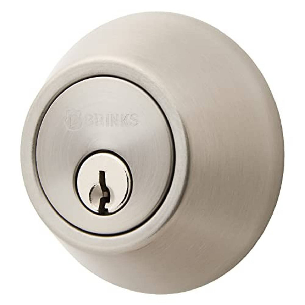 Satin nickel deadbolt lock with key cylinder and round exterior trim