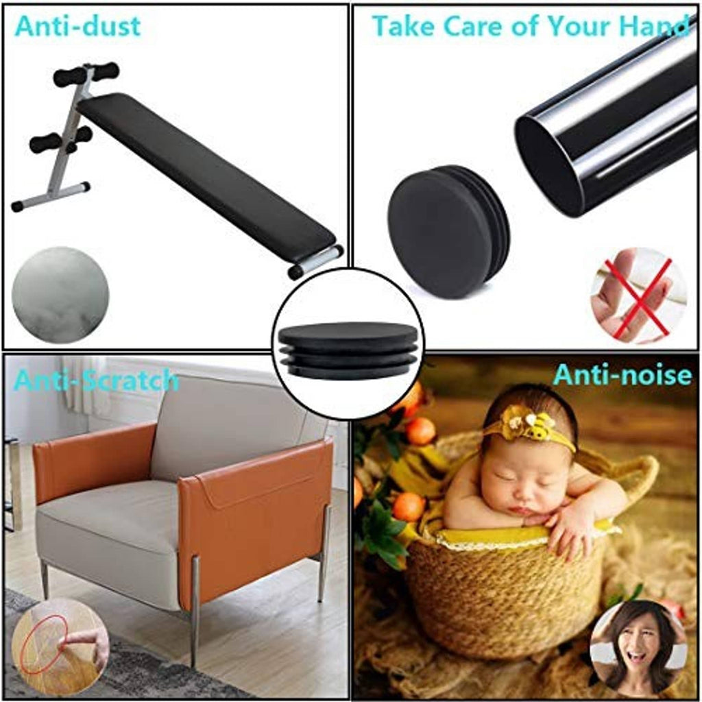 Black round plastic tube end caps with anti-dust and anti-scratch protection shown