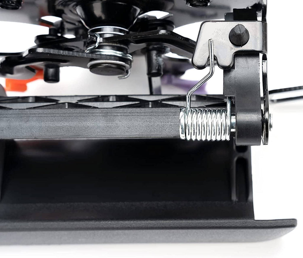 Close-up of tailgate lock linkage with spring and mounting bracket parts