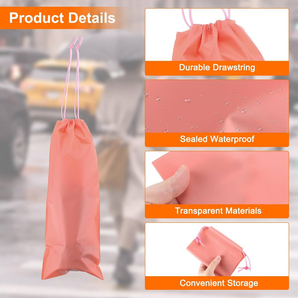 Pink waterproof umbrella sleeve bag with drawstring and sealed surface