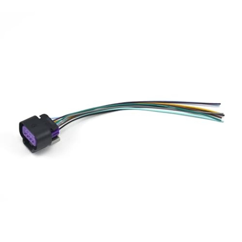 8-wire connector pigtail with black plug housing and multicolor wire leads