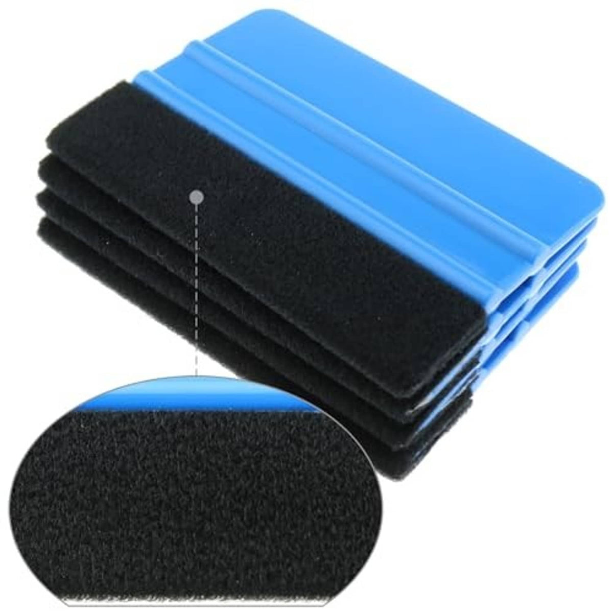 Stack of blue squeegee tools with black foam pads, textured close-up