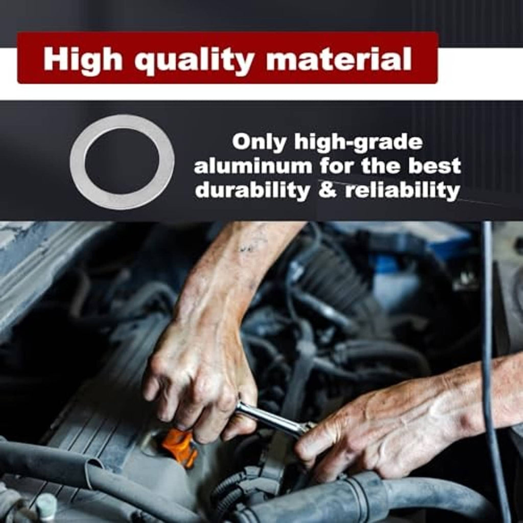 High-grade aluminum crush washers set with wrench installation in an engine bay