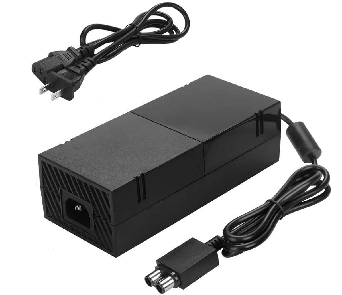 Black power supply brick with AC plug and connector adapter cable