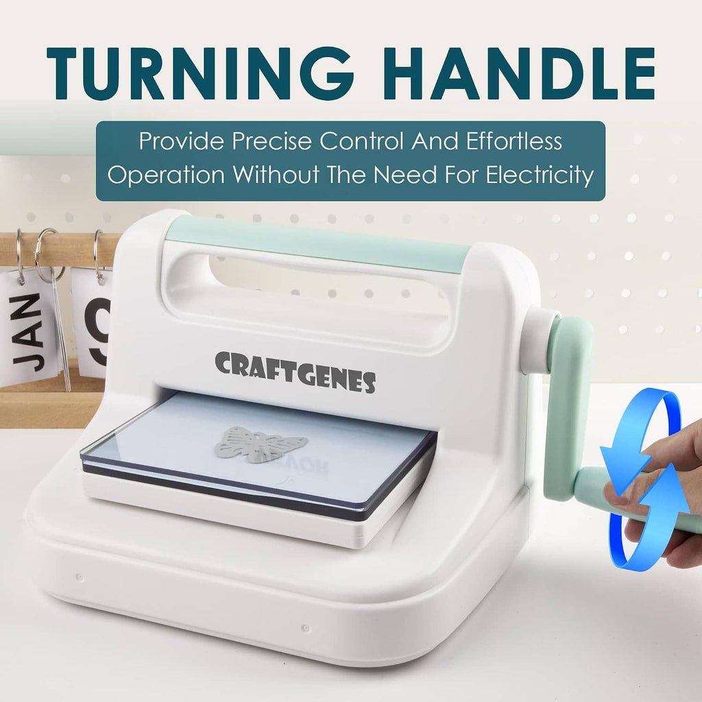 Manual die cutting machine with rotating handle and paper feeding platform