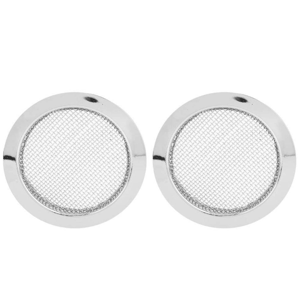 Pair of round resonator guitar sound hole screens with silver metal mesh