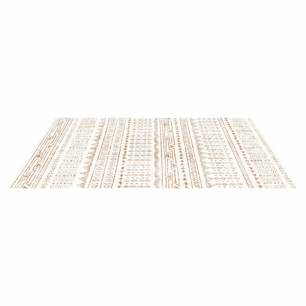 Beige large area rug with tribal geometric stripes pattern in rows