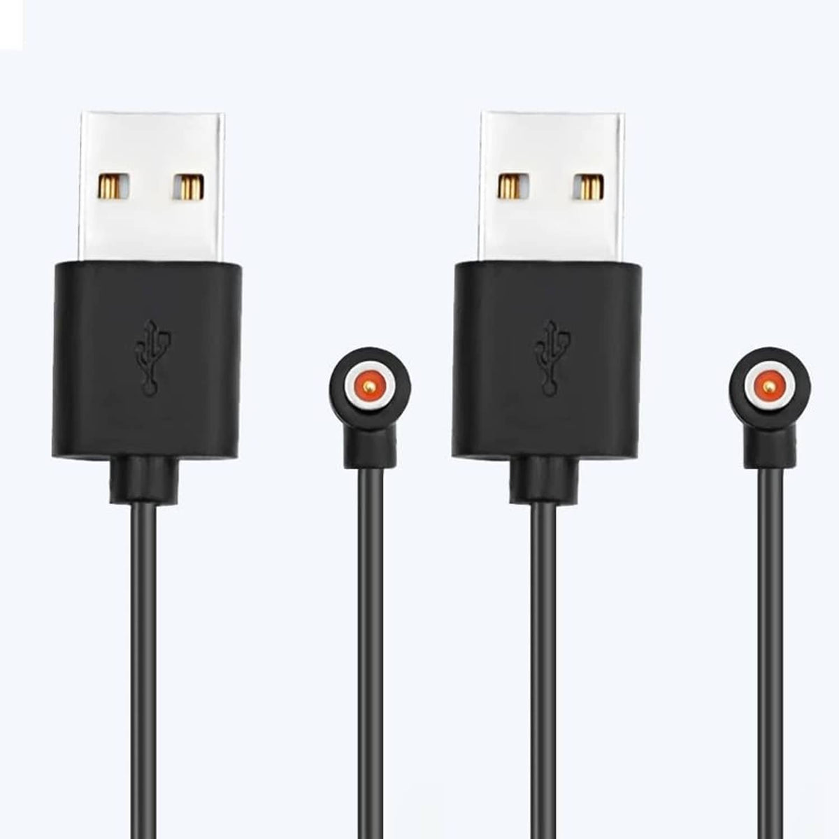 2-pack smart ring charger cable set with black USB-A plugs and magnetic contact ends