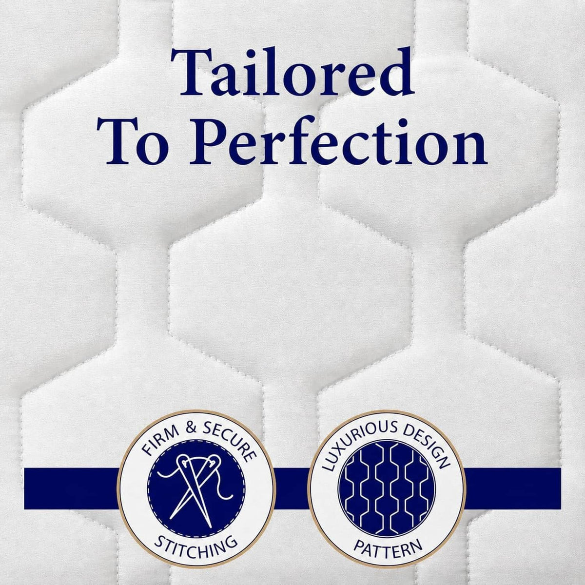 Close-up of white mattress pad quilting with stitched hex-patterned surface