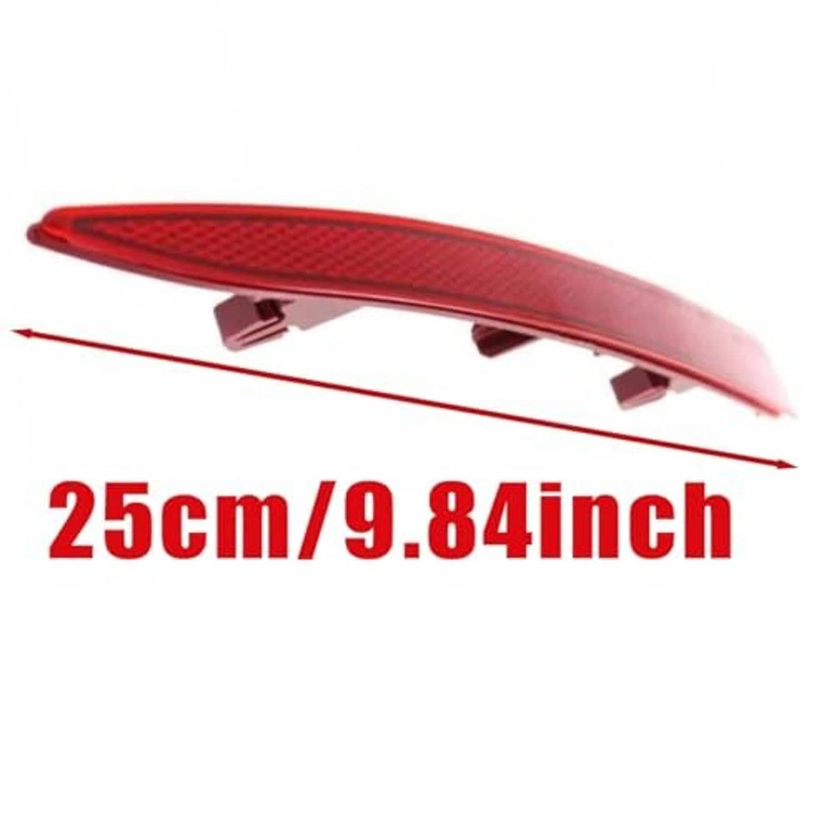 Red rear bumper reflector/turn signal lens in side profile