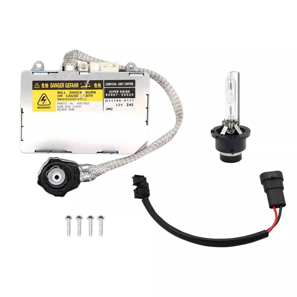 HID ballast control module kit with igniter, D2S bulb, connectors, and screws