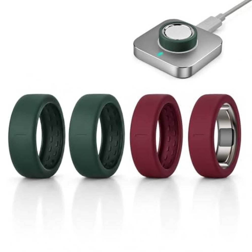 4-pack silicone ring covers for Oura Ring 5 with dark green and burgundy color bands