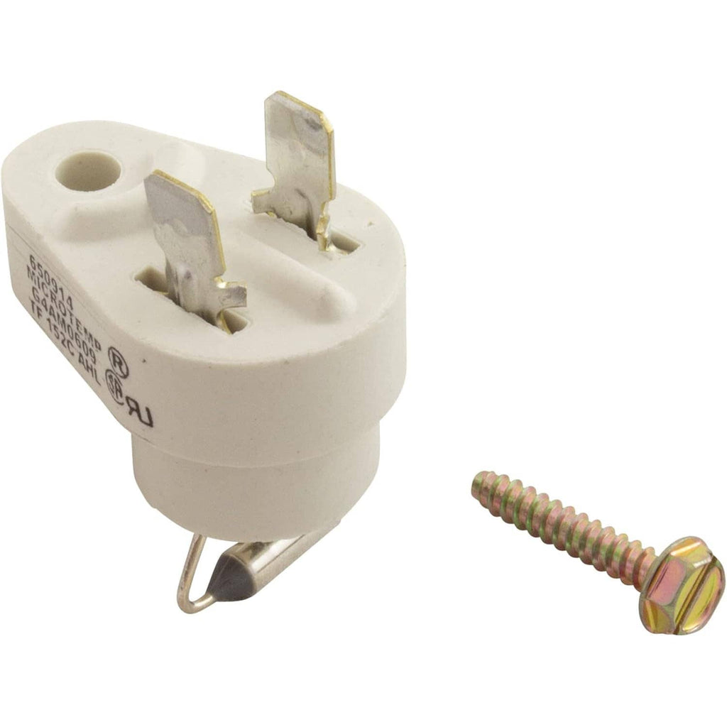 White thermal cut-off fuse with side label, metal terminals, and detached screw