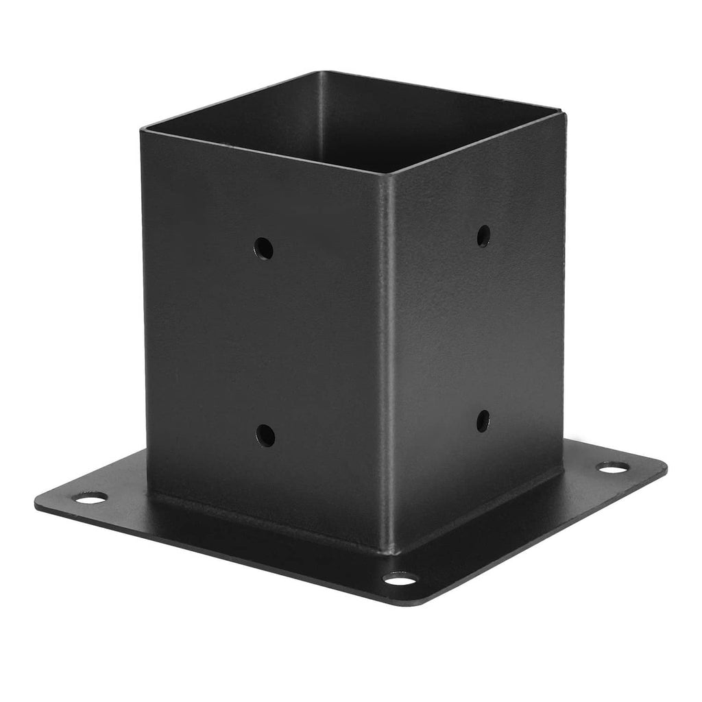 4x4 pergola inner corner post bracket base with four holes, black steel square tube