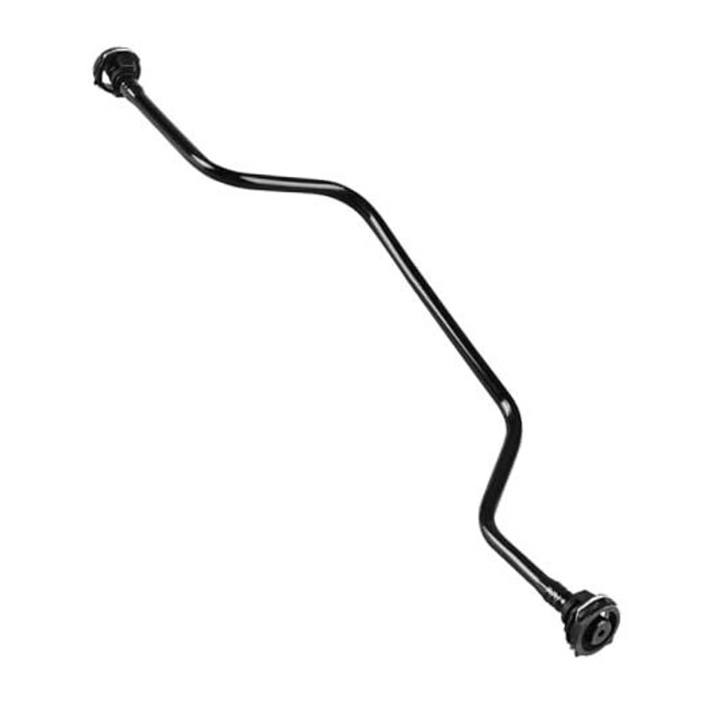 Black coolant reservoir hose with two end connectors and gentle bend