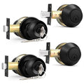 Black keyed entry door lockset with deadbolt and two knob locks, two-pack