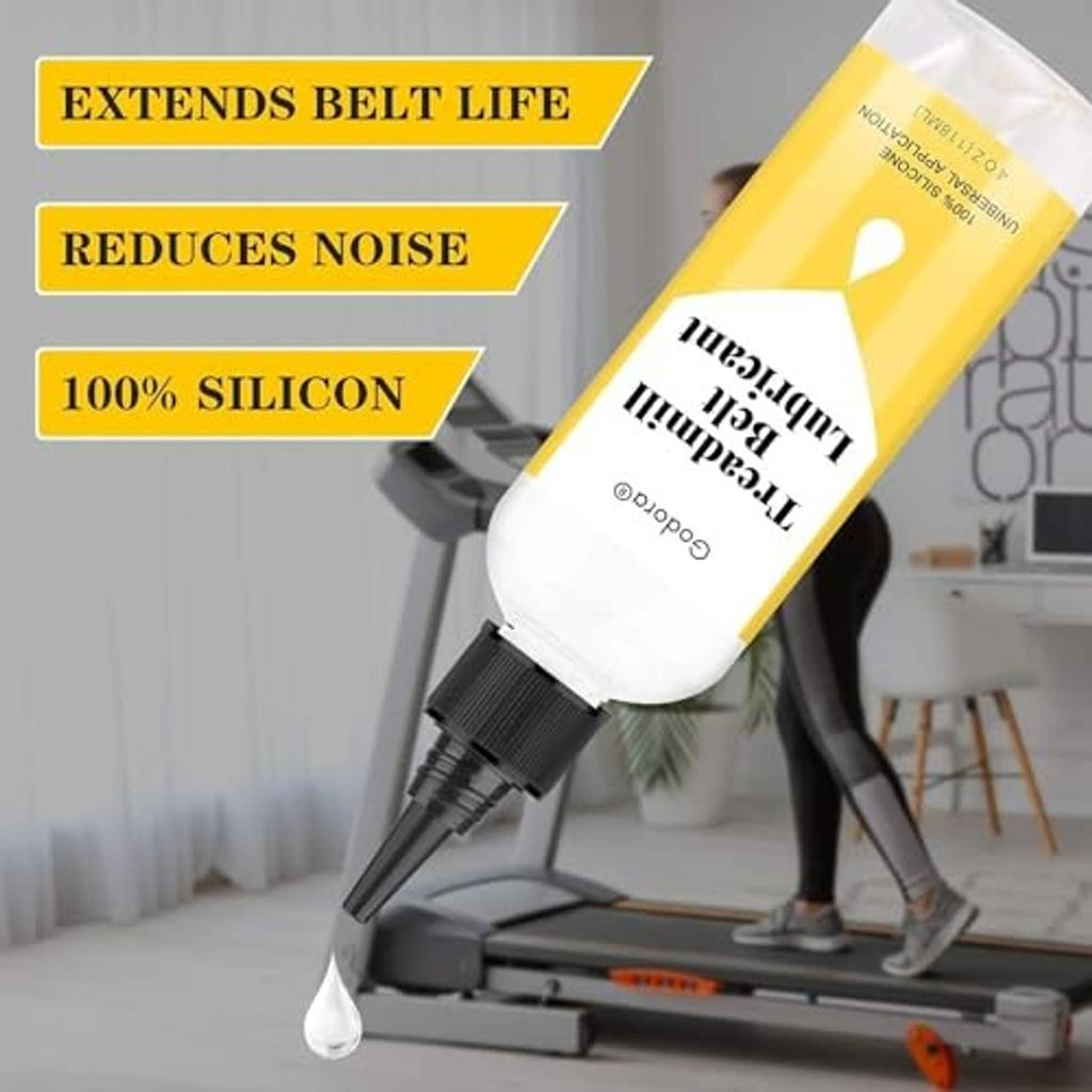 Treadmill belt lubricant bottle with pointed dispensing tip, applied drop
