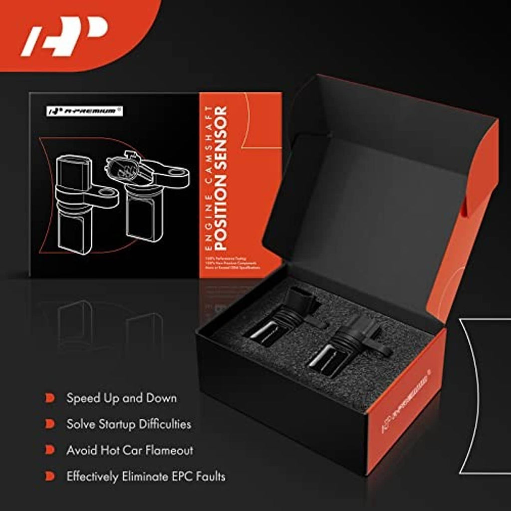 Camshaft position sensor set in open box with two black sensors and connectors