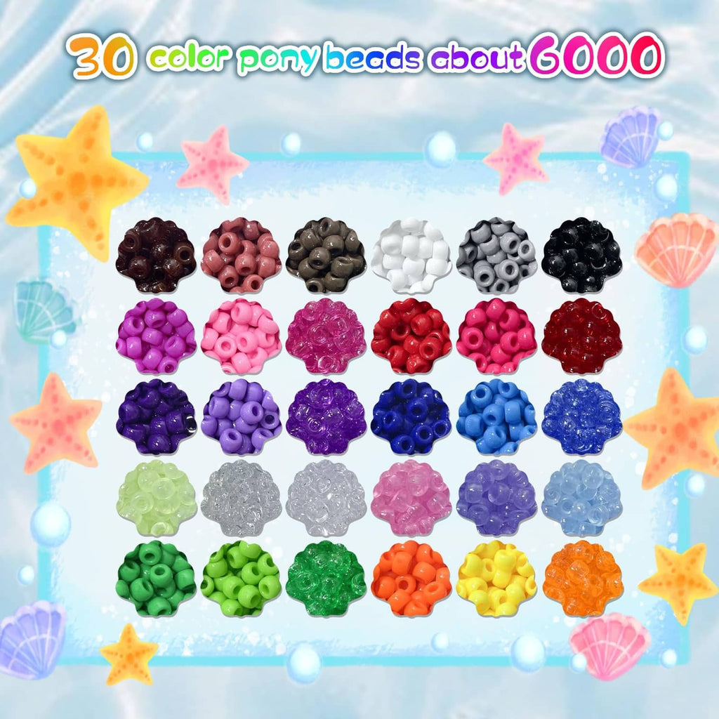 30-color pony beads assortment with small round beads in multiple colors
