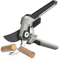 Bypass pruning shears with grey body, black ridged grip, spring handle, cutting small branches
