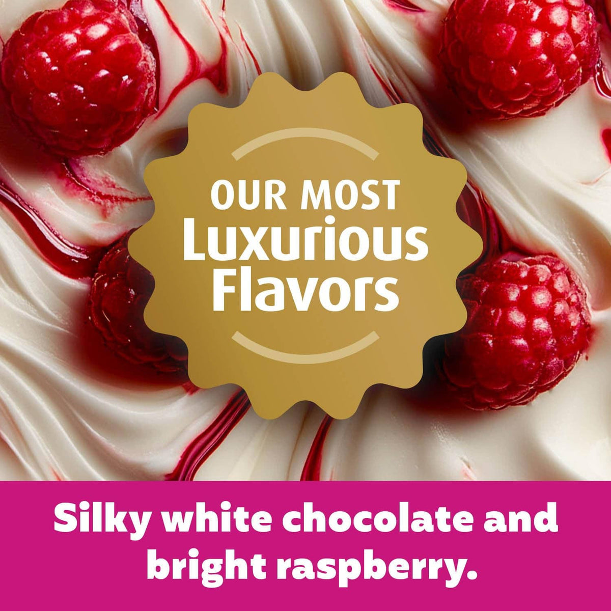 White chocolate and raspberry flavored protein shake label with fruit and drizzle artwork