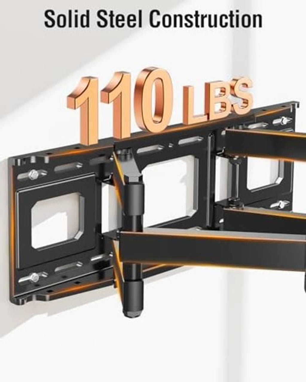 Black steel TV wall mount bracket with reinforced frame and center mounting plate